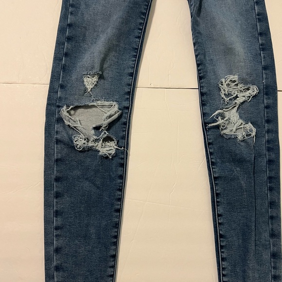 American Eagle Next Level Stretch Distressed Jeans Size 0 Blue Denim Women - Picture 9 of 12